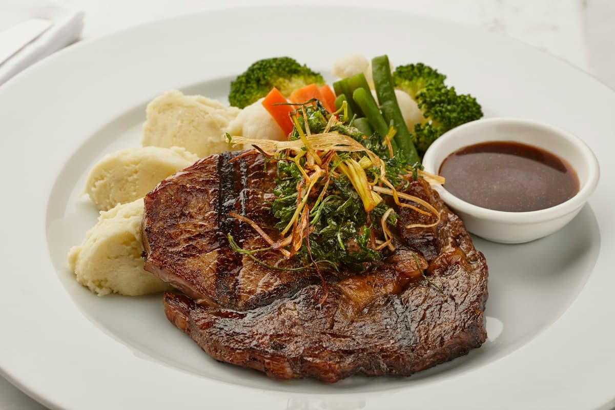 Steak with seasonal accompaniments